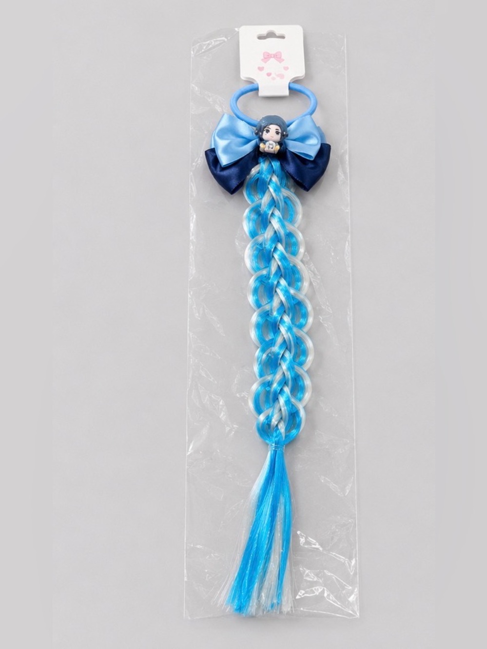 KPOP Zoey Blue Braided Hair Tie Extension Bow Ponytail Accessory